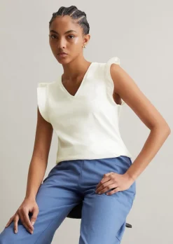 Volant-T-Shirt regular aus Material-Mix