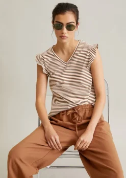 Volant-T-Shirt regular aus gestreiftem Single Jersey