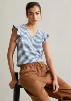 Volant-T-Shirt regular aus gestreiftem Single Jersey