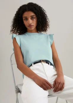 Volant-T-Shirt regular aus Material-Mix